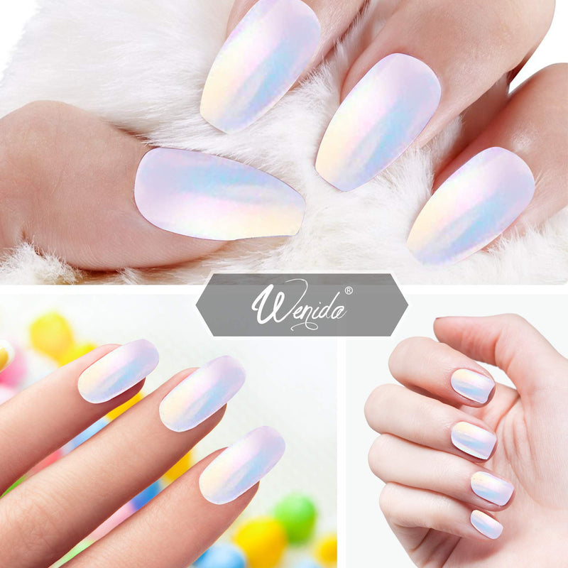 [Australia] - Nail Powder Wenida 1Jar Unicorn Chrome Pearl Aurora Iridescent Shell Synthetic Resin Pigment Manicure Art Decoration With 4pcs Eyeshadow Sticks 8pcs False Nails 1 Jar 