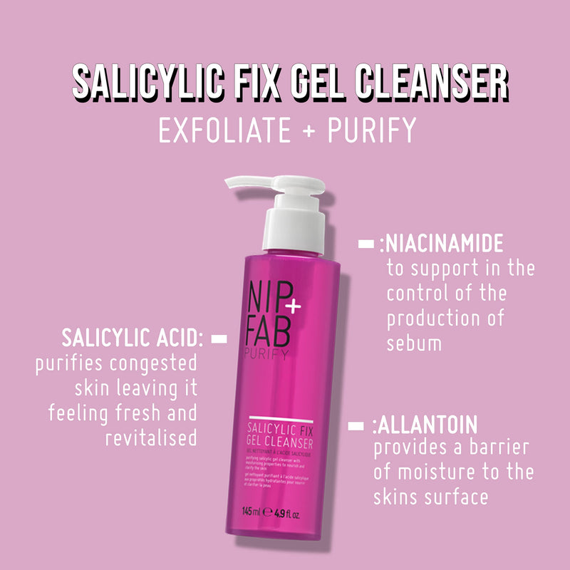 [Australia] - Nip + Fab Salicylic Fix Gel Face Cleanser with Niacinamide, Hydrating BHA Facial Cleansing Face Wash, 145 ml 