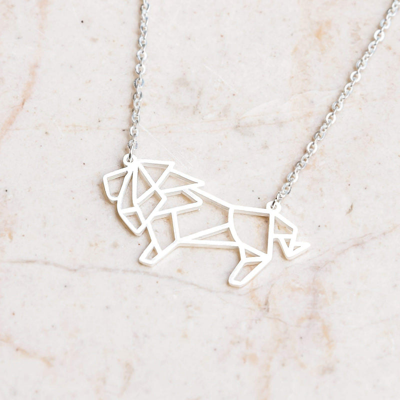 [Australia] - La Menagerie Lion Silver Origami Jewelry & Silver Geometric Necklace – 925 Sterling Plated Silver Necklace & Lion Necklaces for Women – Lion Necklace for Girls & Origami Necklace 