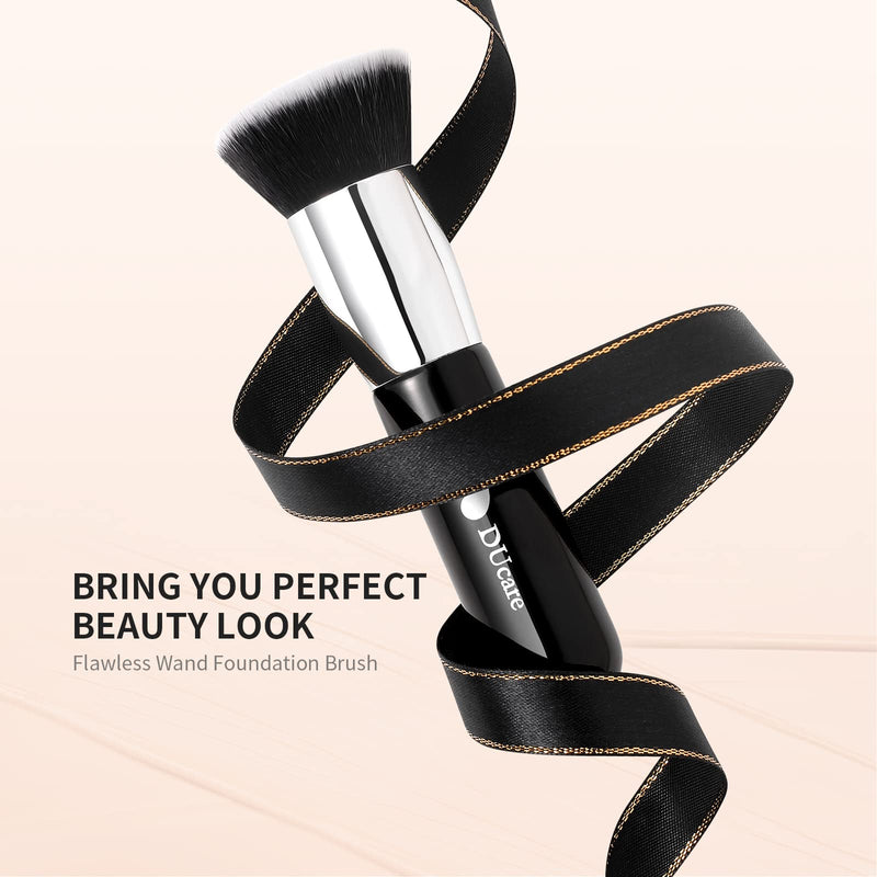 [Australia] - DUcare Foundation Kabuki Brush- Flat Top Big Makeup Brushes Perfect For Liquid Blending Tanning Cream or Flawless Powder Cosmetics - Buffing, Stippling, Concealer, Fake Tan Body Lotion(Black) Black Foundation Brush 