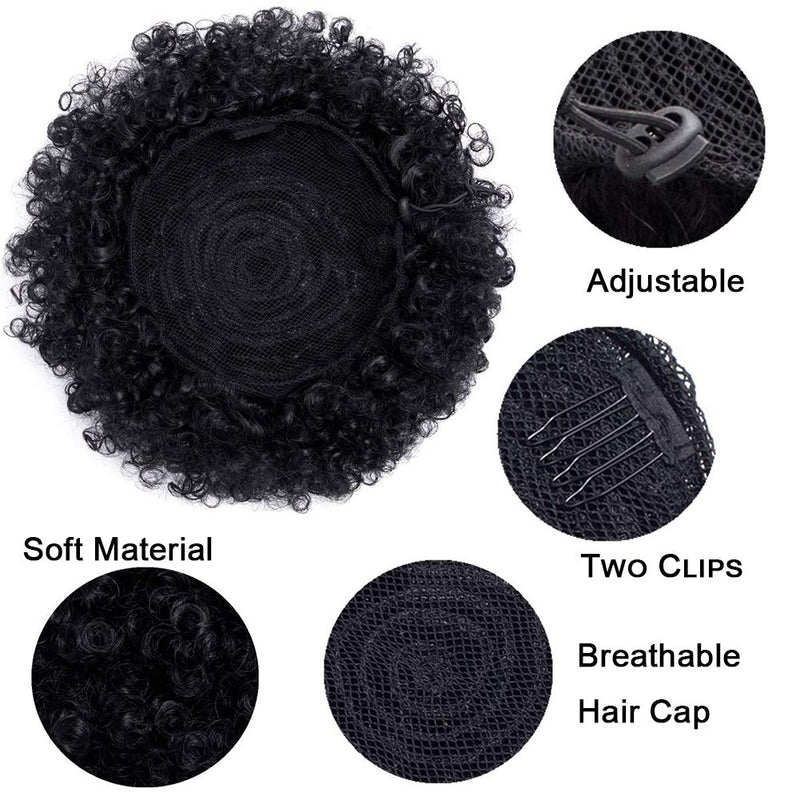 [Australia] - THEMIS HAIR Afro Puff Drawstring Ponytail For Black Women, High Puff Drawstring Short Ponytail Bun For Short Natural Hair, Afro Kinky Curly Ponytail Hairpieces With Clip In Color 1B 