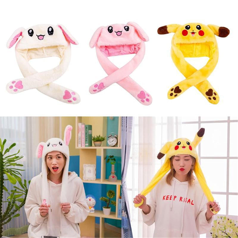 [Australia] - Rabbit Hat Ear Moving Jumping Hat LED Glowing Funny Bunny Plush Hat Cap Cosplay Party Holiday Hat for Women Girls Black Panda 