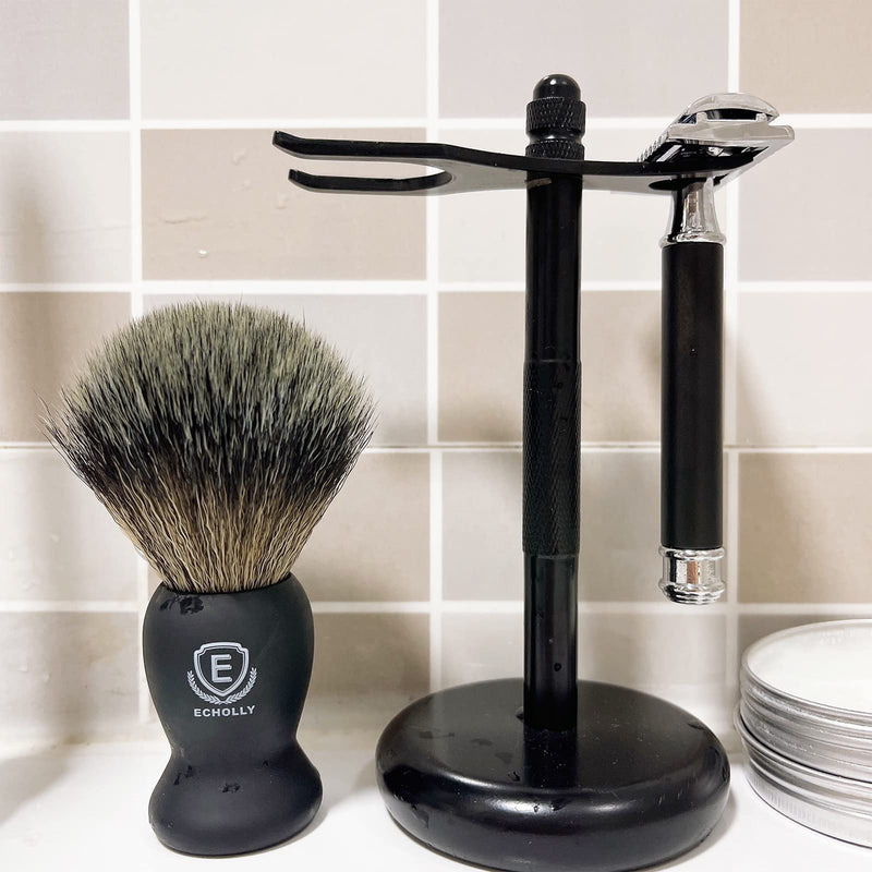 [Australia] - Echolly Luxury Shaving Brushes for Men-Premium Travel Shaving Brush Set-Shave Brush Best for Shaving Cream Lather- Perfect Father's Day Gifts for Fathers,Men, Boyfriends(Smooth Rubber Handle) 1.4 x 1.4 x 4.2 Inch 