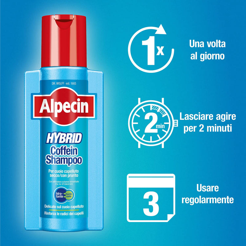 [Australia] - Alpecin Hybrid Shampoo 250ml | Shampoo for natural hair growth for sensitive and dry scalp | Hair loss shampoo for man hair 