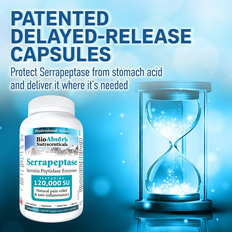 [Australia] - Serrapeptase Enzyme, High Potency 120000 Units (SPU), 200-Day Supply, Delayed Release Vegetarian Capsules (DRcaps) for Maximum Absorption 200 Count (Pack of 1) 