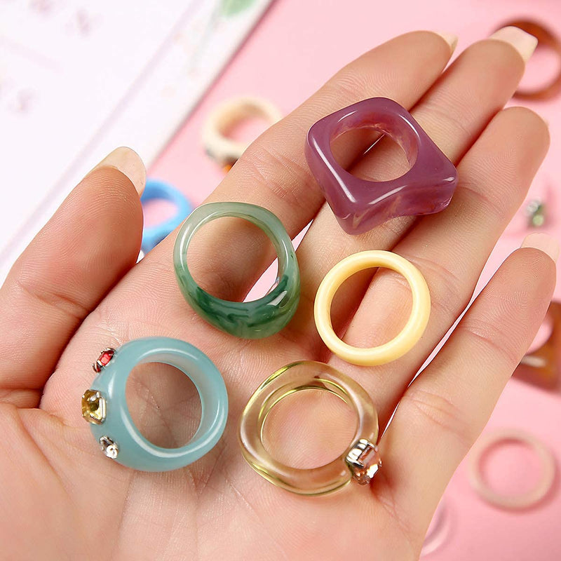 [Australia] - AIDSOTOU 20 Pcs Resin Rings Acrylic Cute Trendy Rings Colorful Rhinestone Rings Jewelry Plastic Resin Square Gem Stackable Chunky Ring for Women Girls 15Pcs Colorful Rings 