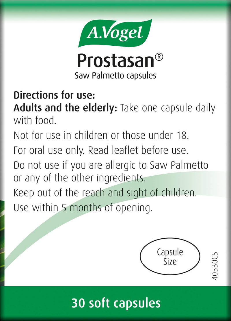 [Australia] - A.Vogel Prostasan® Saw Palmetto Capsules | Relieve Urinary Discomfort in Men with BPH | Frequent Urination | Weak flow | 1 Months Supply | 30 capsules 30 Count (Pack of 1) 