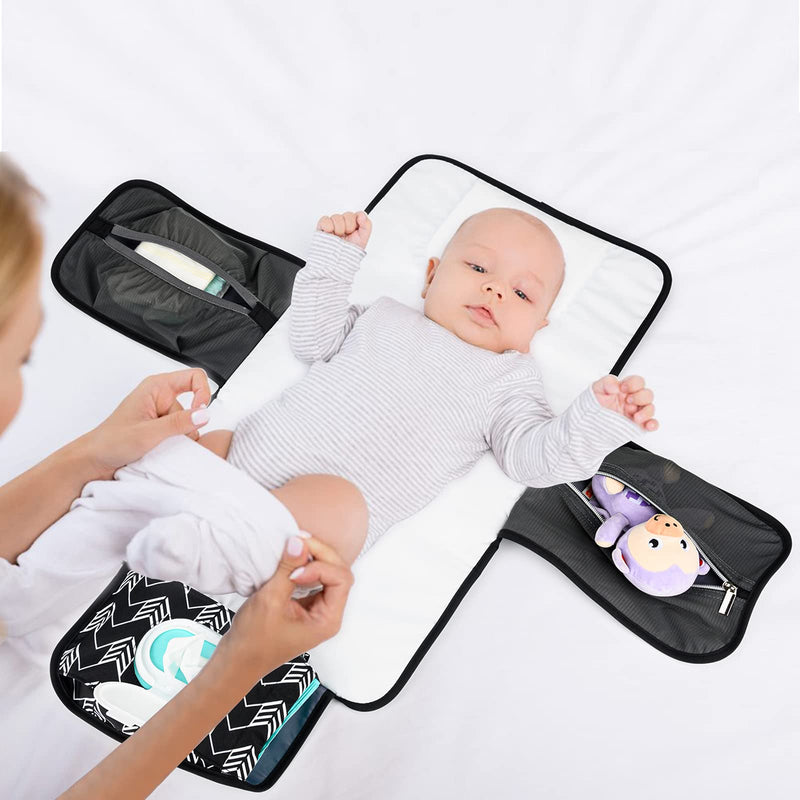 [Australia] - BABEYER Portable Nappy Changing Mat, Travel Changing Mat with Storage Pockets for Toddlers Infants & Newborns, Black Black-Arrow 