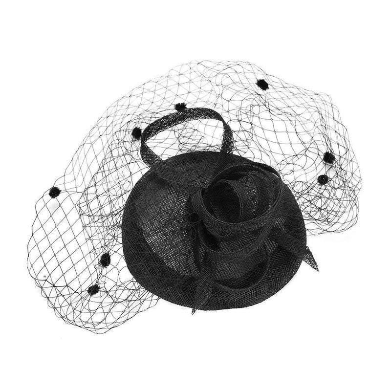 [Australia] - Women’s Fascinator Veil Hat Ladies’ Mesh Veil Hat with Clip Dot Mesh Net Veil Head Wear with Hair Loop Elegant and Mysterious Mesh Veil Hair Accessories with Bowknot for Banquet Dancing Party Show Black 