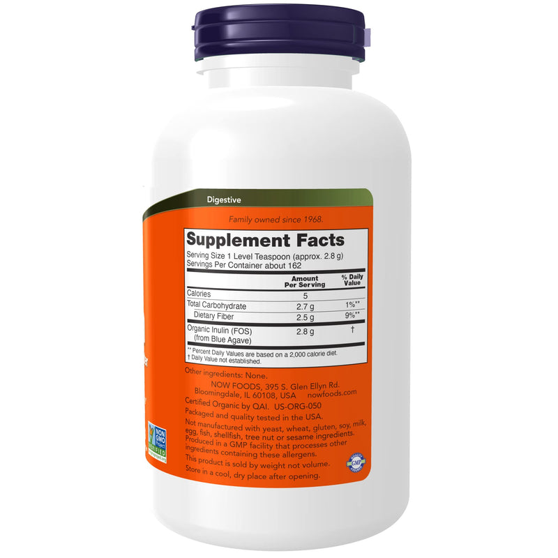 [Australia] - NOW Supplements, Inulin Prebiotic Pure Powder, Certified Organic, Non-GMO Project Verified, Intestinal Support*, 1-Pound 