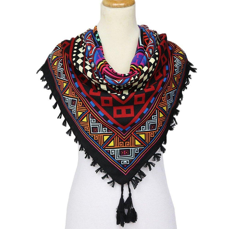 [Australia] - Nuofengkudu Ladies Vintage Floral Print Scarfs for Women Shawls Large Square Bohemian Scarves with Tassel 110 * 110CM Red 