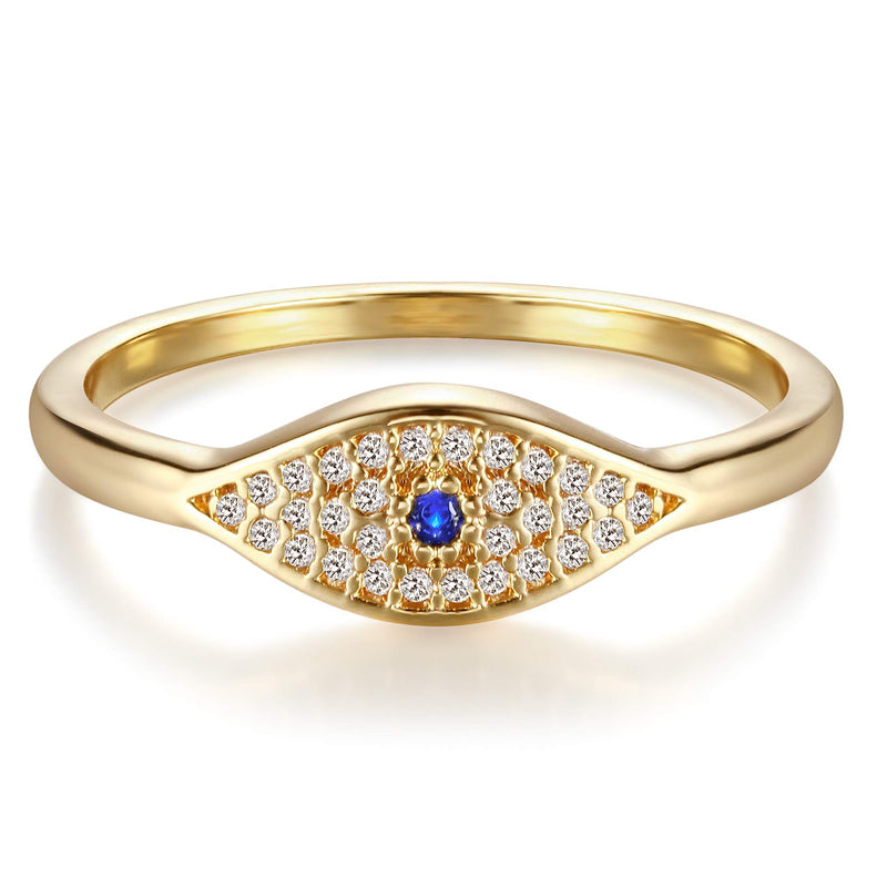 [Australia] - VACRONA Dainty Gold Evil Eye Ring 14K Gold Plated Simulated Sapphire Ring White CZ Micro Pave Ring Stackable Eternity Ring Protection Ring Gift for Her 5# 