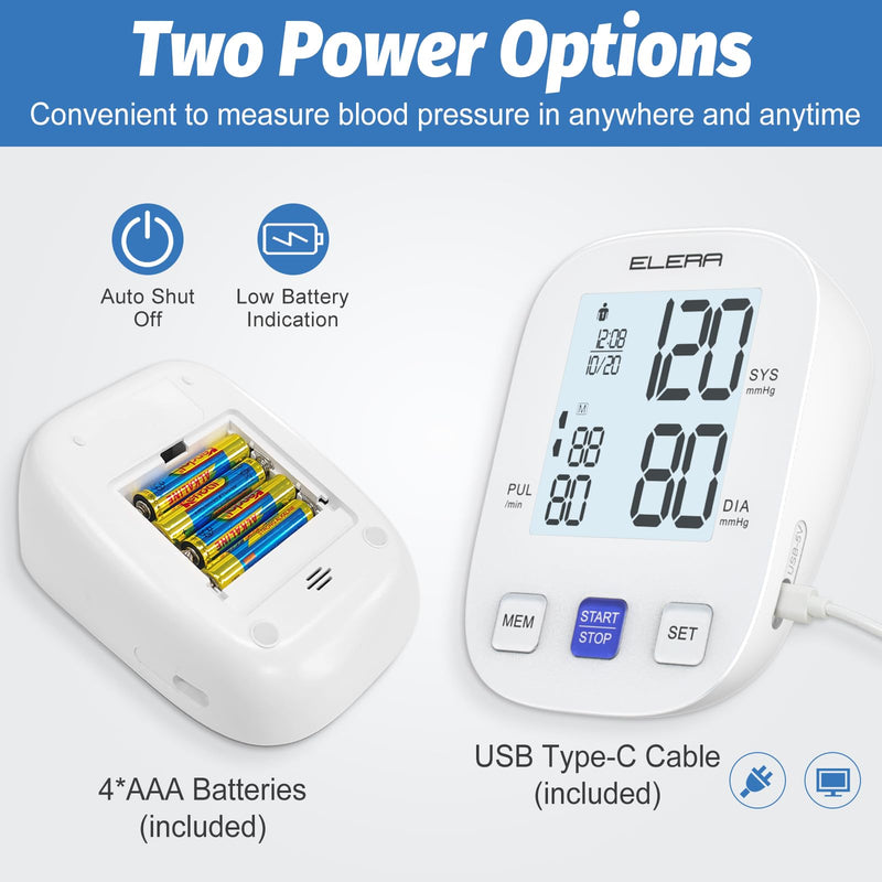 [Australia] - Blood Pressure Monitor with 2 Cuff, Elera Digital Automatic Upper Arm Blood Pressure Machine with 32-52cm Extra Large Cuff and 22-36cm Standard Cuff No voice 