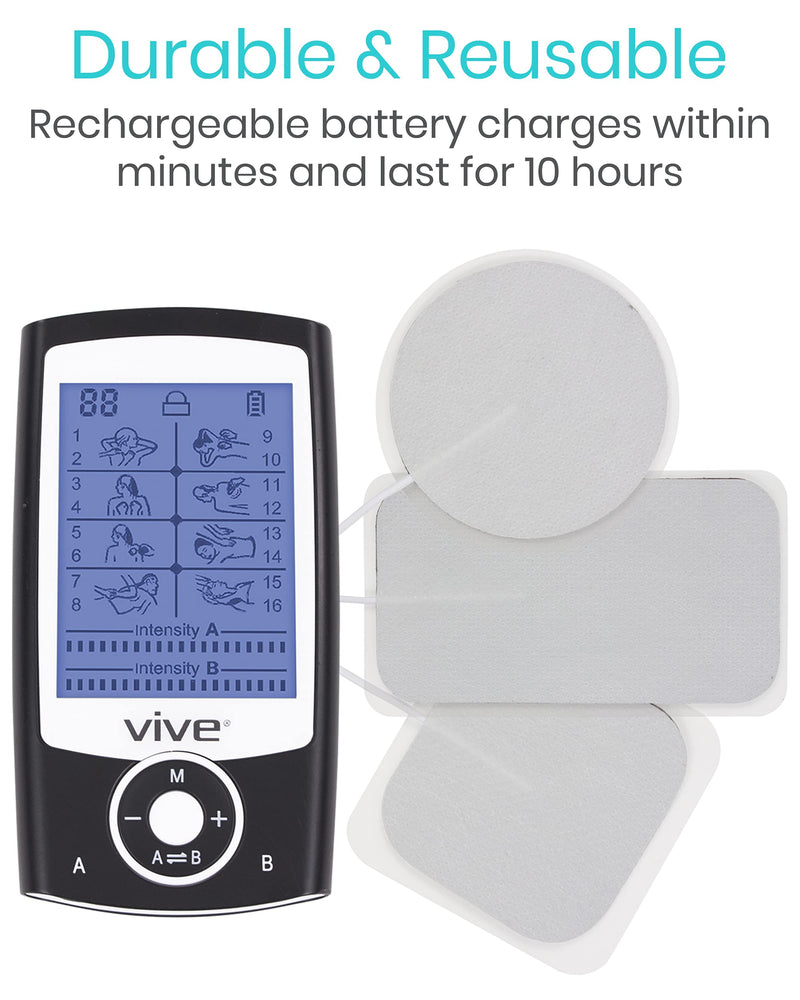 [Australia] - Vive Tens Unit Muscle Stimulator- Stim Machine with Self Sticking Electrodes Pads, Massager for Upper & Lower Back, Sciatica, Neck Pain Relief, Electric Shock Therapy for Muscles & Pain Management 
