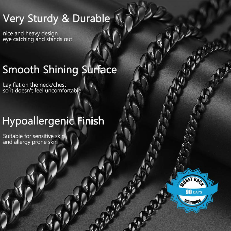 [Australia] - PROSTEEL Stainless Steel Cuban Chain Necklace, Silver/Gold/Black Tone, Nickel-Free, Hypoallergenic Necklace, W: 4.8mm-14mm, L: 14inch-30inch, Come Gift Box 14.0 Inches A: 4.8mm-black 