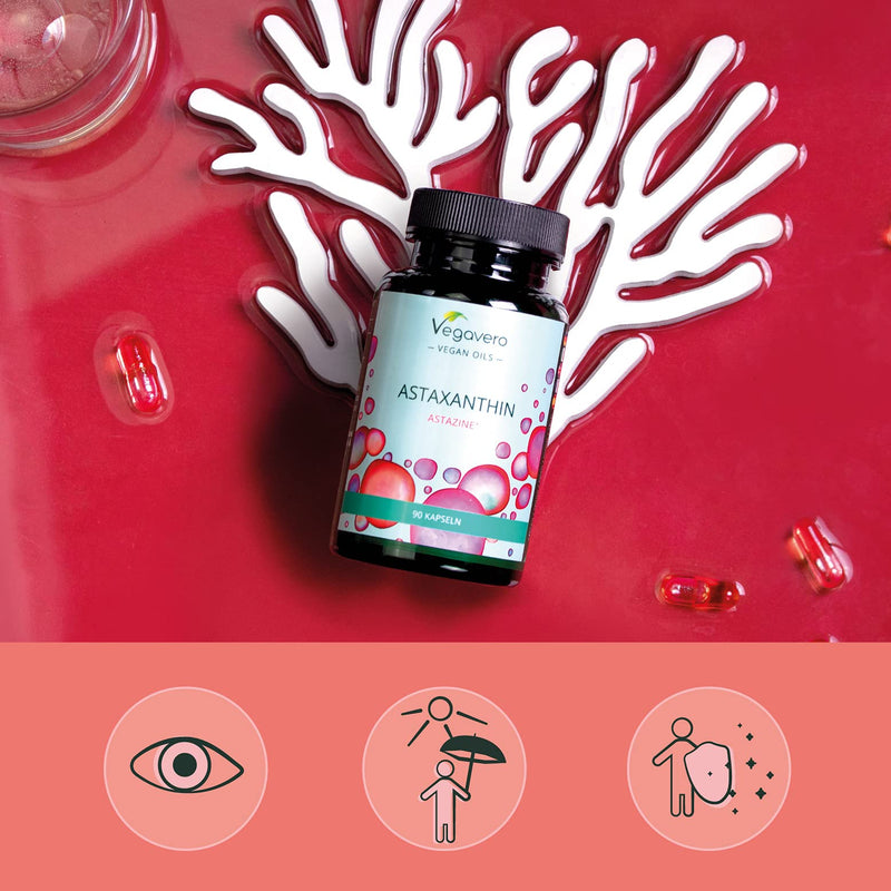 [Australia] - Astaxanthin Antioxidant Supplement Vegavero � | Natural Astaxanthin Oil from Algae | NO Additives | AstaZine� (Haematococcus pluvialis) | 90 Capsules (GreenCaps�) | Vegan 
