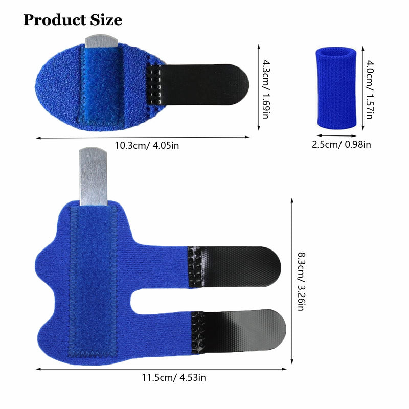 [Australia] - Finger Support Splints, Adjustable Set of 4 Trigger Finger Splint and 10 Nylon Finger Sleeves for Pain Relief, Finger Brace Stabilizer for Broken Finger, Straightening, Arthritis, Injured Finger Blue 