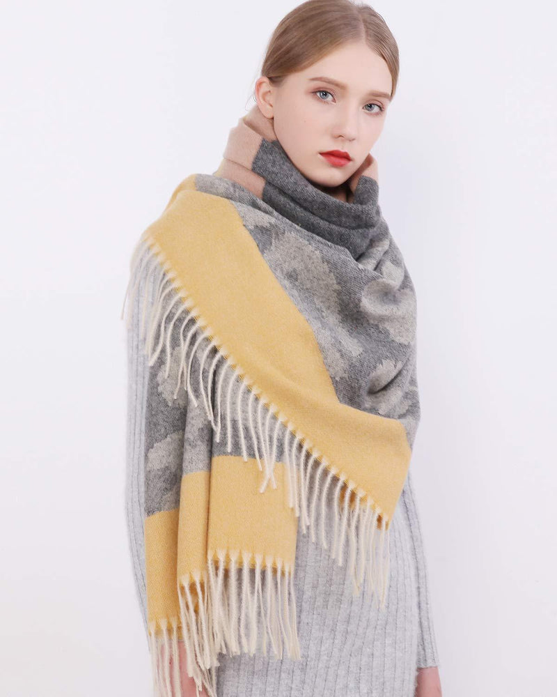 [Australia] - RIIQIICHY Women Scarf Pashmina Shawl Wrap Stole Winter Warm Thick Blanket Oversized Scarves with Tassel Yellow 