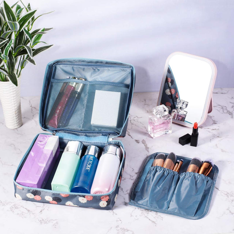 [Australia] - Make Up Bags for Traveling, Cosmetic Makeup Bag Organizer Cosmetiqueras Tote Waterproof Chic Make up Travel Bag Cosmetiquera Ultra-light for Women and Girls with Handle and Divide Space, Blue Spot 