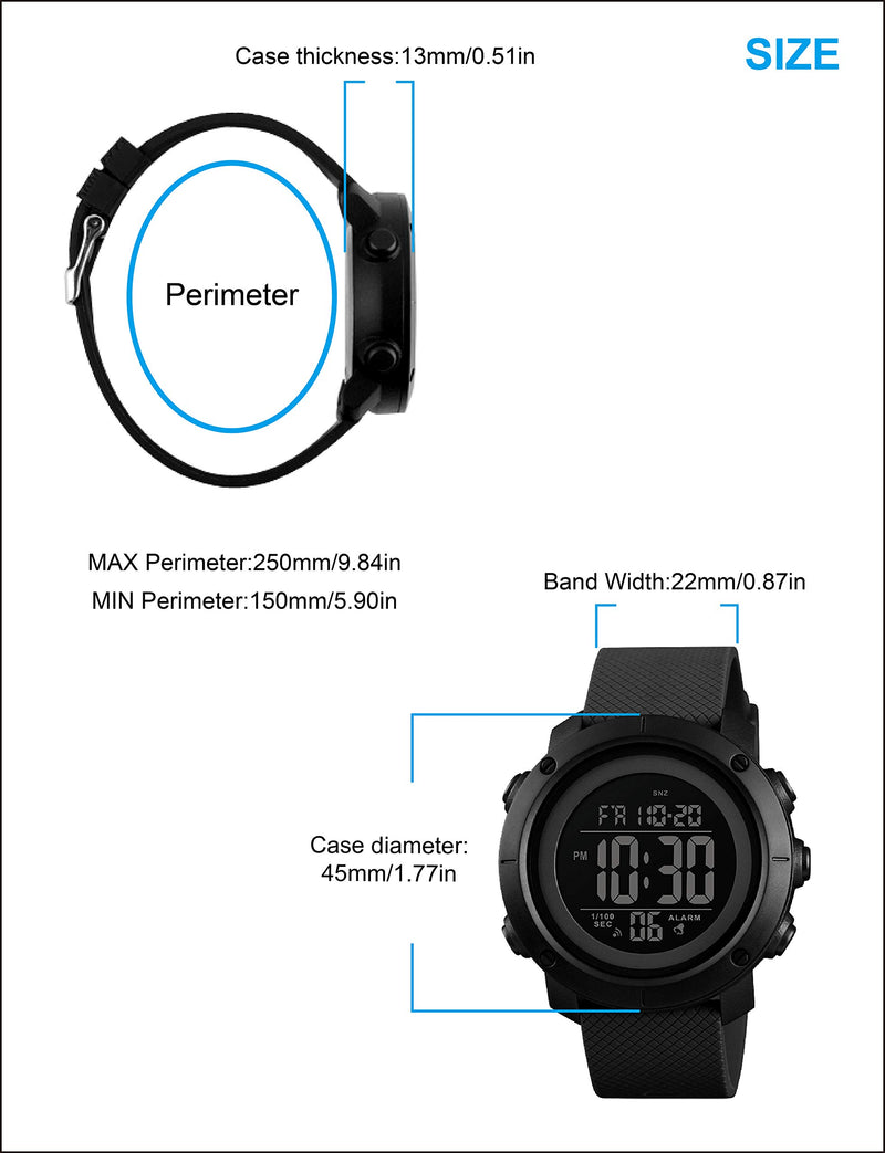 [Australia] - Boys Watch Digital Sports Waterproof Military Back Light Teenager Watch (Age for 11-15) (Black) 