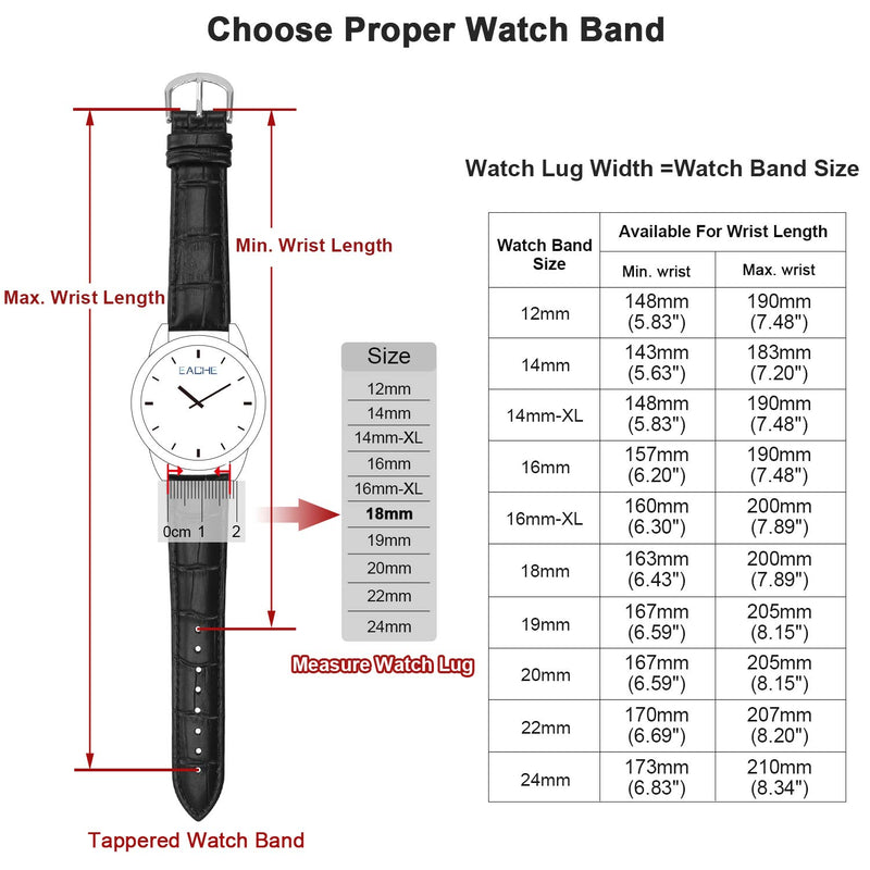 [Australia] - Croco Design Leather Watch Bands,EACHE Classical Leather Watch Straps For Women&MensWaterproof 12mm 14mm 16mm 18mm 19mm 20mm 21mm 22mm 24mm Black-Silver Buckle 