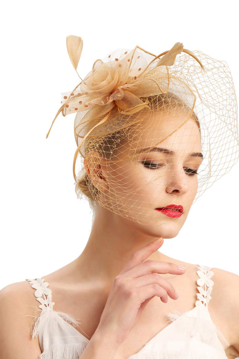 [Australia] - Fascinators Hats 20s 50s Hat Pillbox Hat Cocktail Tea Party Headwear with Veil for Girls and Women D-gold 