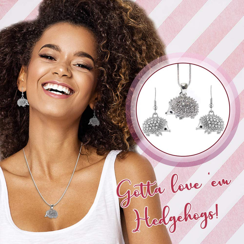 [Australia] - Lola Bella Gifts Crystal Hedgehog Necklace and Earrings Set with Gift Box 