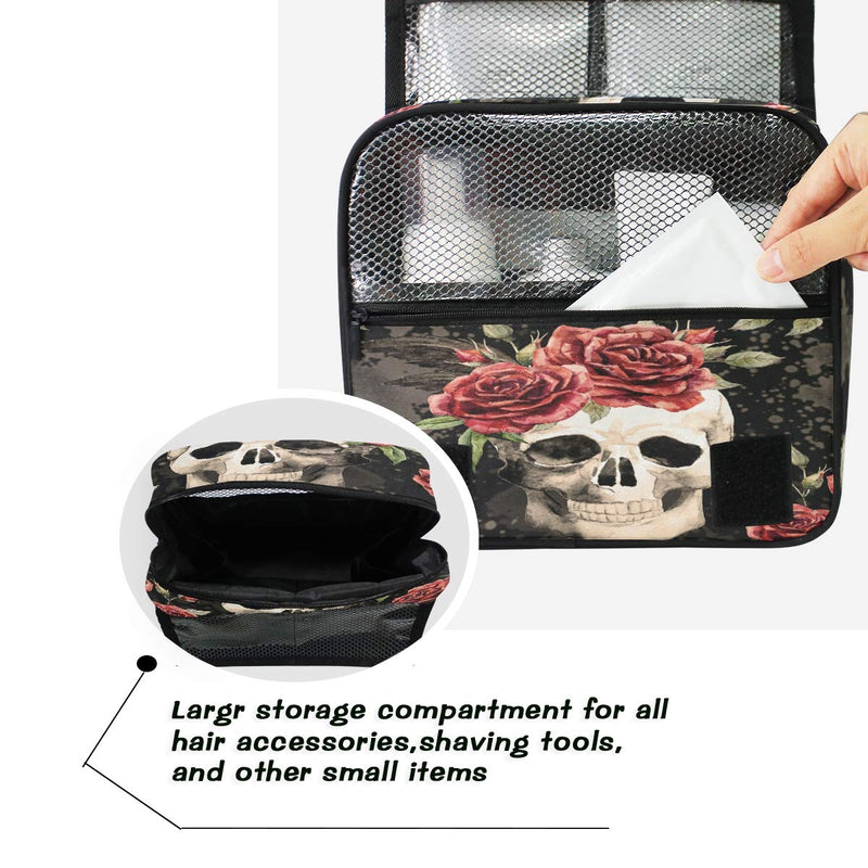 [Australia] - XLING Wash Gargle Bag Vintage Mexico Floral Flower Rose Skull Toiletry Bag Travel Portable Cosmetic Makeup Brush Case with Hanging Hook Organizer for Women Men color5 