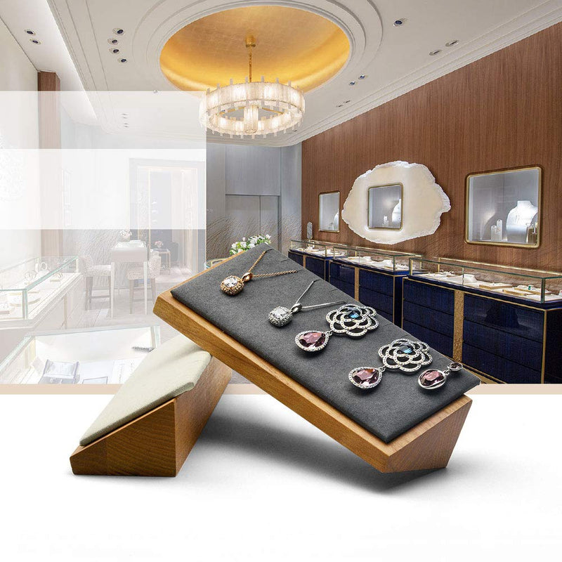 [Australia] - Oirlv Solid Wood Jewelry Display Stand Necklace Pendant Earring Showcase Organizer Triangular Plane Display(Grey Triangular Jewelry Display Stand) Grey Triangular Jewelry Display Stand 