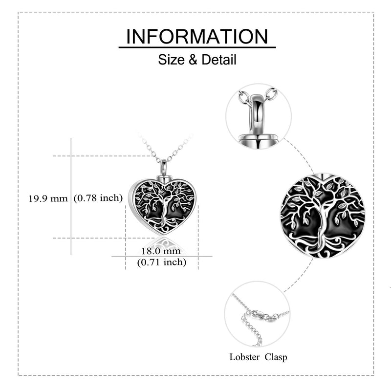 [Australia] - ONEFINITY Sterling Silver Tree of Life Cremation Urn Necklaces for Ashes Heart Memory Jewelry for Women Men Gift 