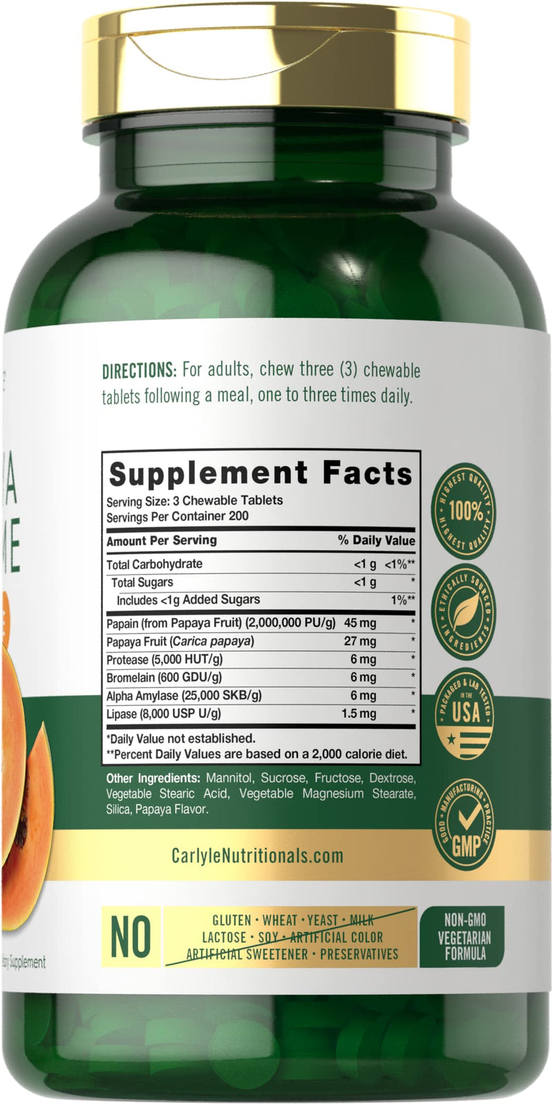 [Australia] - Papaya Enzyme Chewable Tablets | 600 Count | Vegetarian, Non-GMO, Gluten Free Formula | Papaya Flavor | by Carlyle 