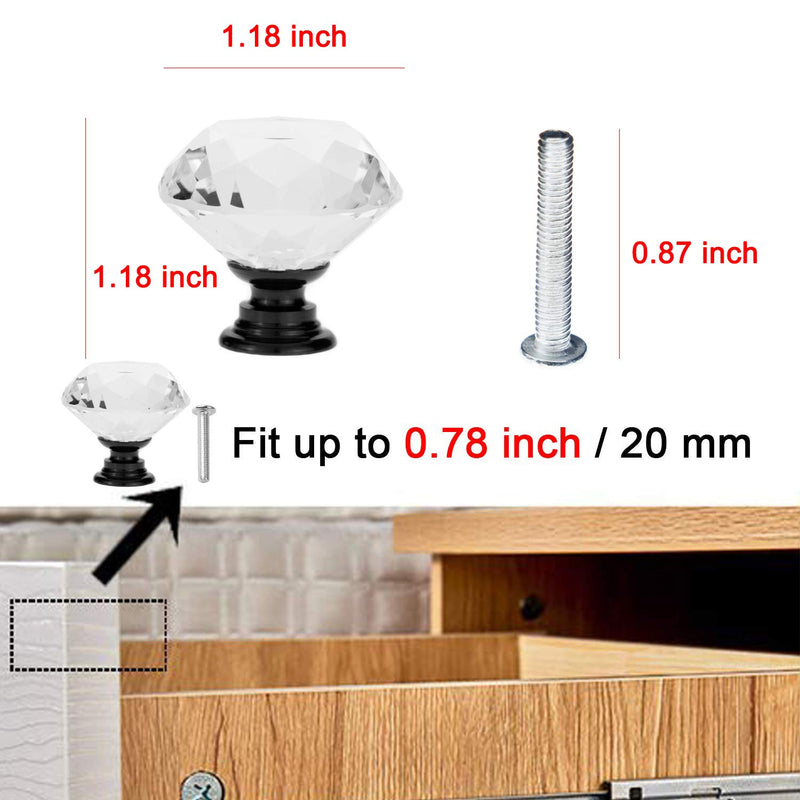 [Australia] - YourGift 6 Pack Drawer Knobs Diamond Shaped Crystal Glass 30mm Cabinet Knobs Pull Handles (30 mm, 6 Pack, Black) 30 mm, 6 Pack 