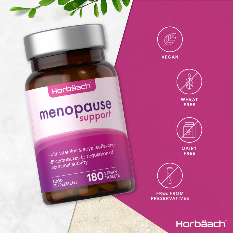 [Australia] - Menopause Supplement Tablets for Women | 180 Vegan Tablets | Support Supplement with SOYA Isoflavones & Vitamin B6 | by Horbaach 