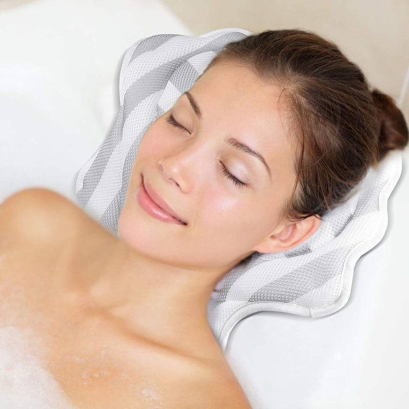 [Australia] - Bath Pillow for Women & Men, Ergonomic Bathtub Cushion for Neck, Head & Shoulders White-2 