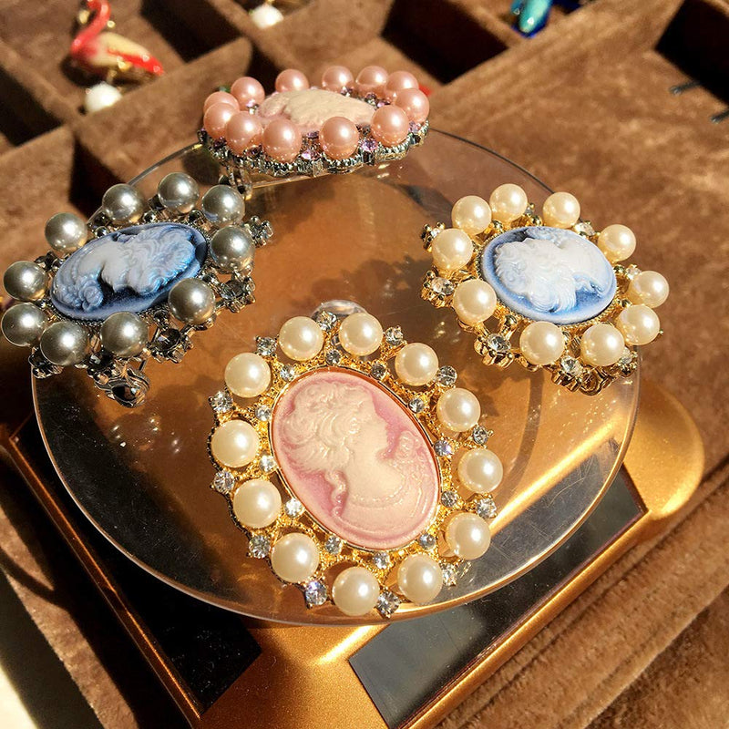 [Australia] - Ajojewel Vintage Lady Maiden Pink Cameo Brooch Pin Charm for Women Rhinestone & Simulated Pearl Brooches for Party Wedding New Year Gift style 1 