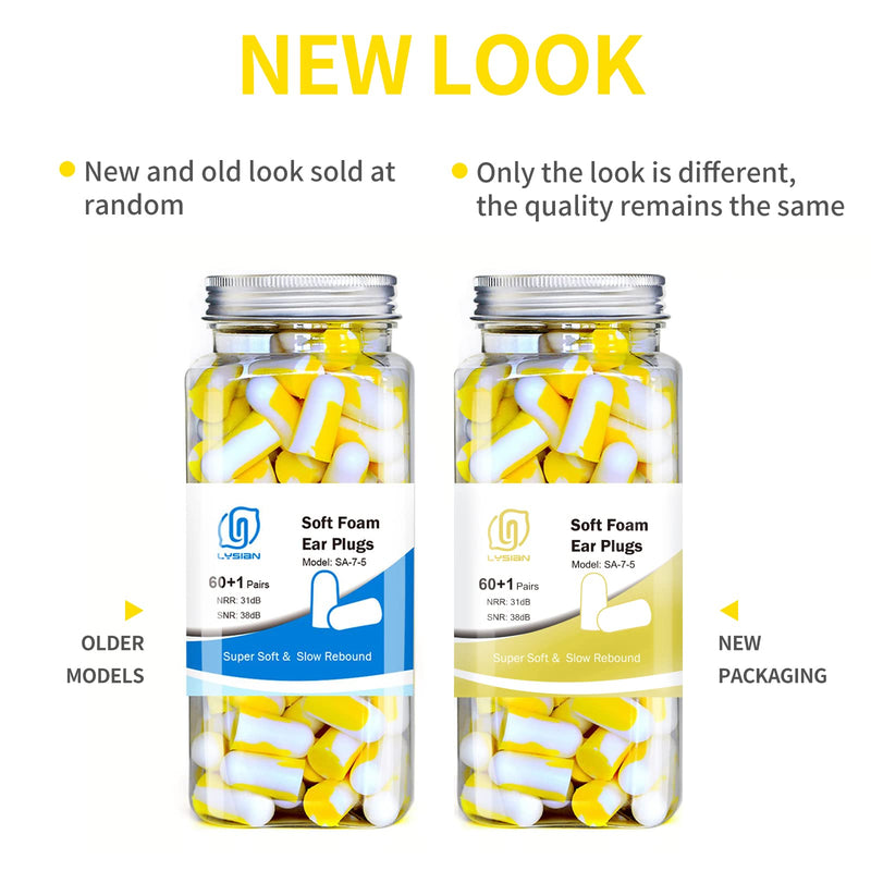 [Australia] - Ultra Soft Foam Earplugs 60 Pairs, 38dB SNR Ear Plugs for Sleeping, Mowing, Shooting, and All Loud Noise by Lysian, Yellow/White 