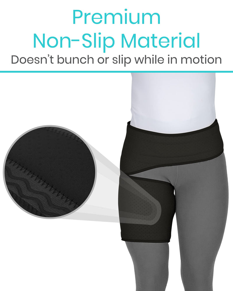 [Australia] - Vive Groin and Hip Brace - Sciatica Wrap for Men and Women - Compression Support for Nerve Pain Relief - Thigh, Hamstring Recovery for Joints, Flexor Strains, Pulled Muscles Black 25" to 48" 