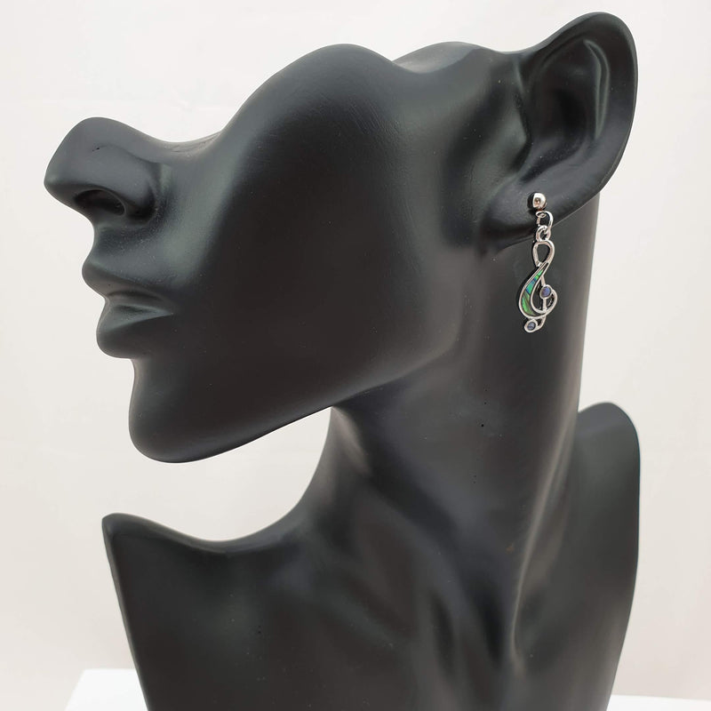 [Australia] - Kiara Jewellery Hypoallergenic Music Note/Treble Clef Stud Earrings Inlaid With Bluish Green Paua Abalone Shell. 