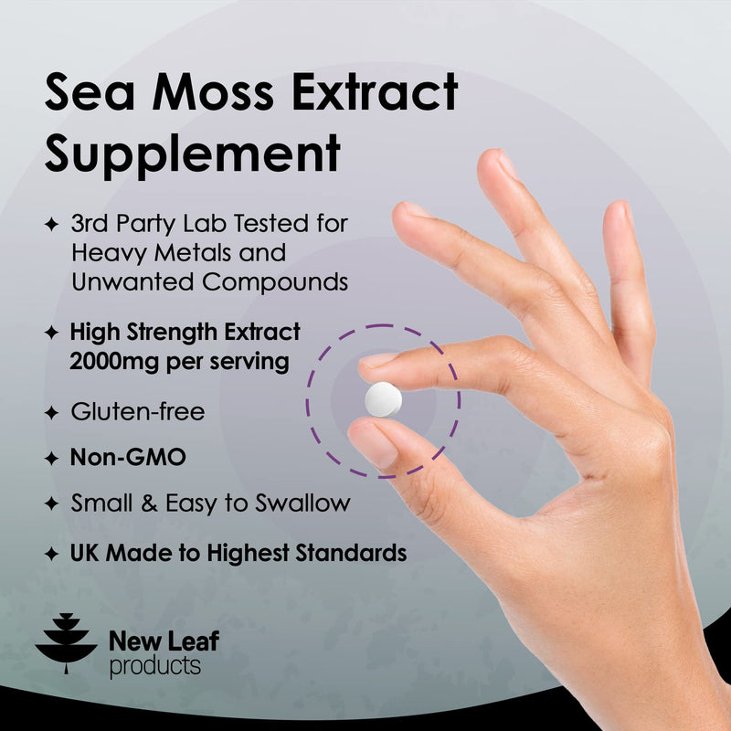 [Australia] - Sea Moss Tablets Extract High Strength 2000mg - Sea Moss Supplement 120 Tablets (not sea Moss Capsule) High Potency - UK Made - Vegan - Non GMO 120 count (Pack of 1) 