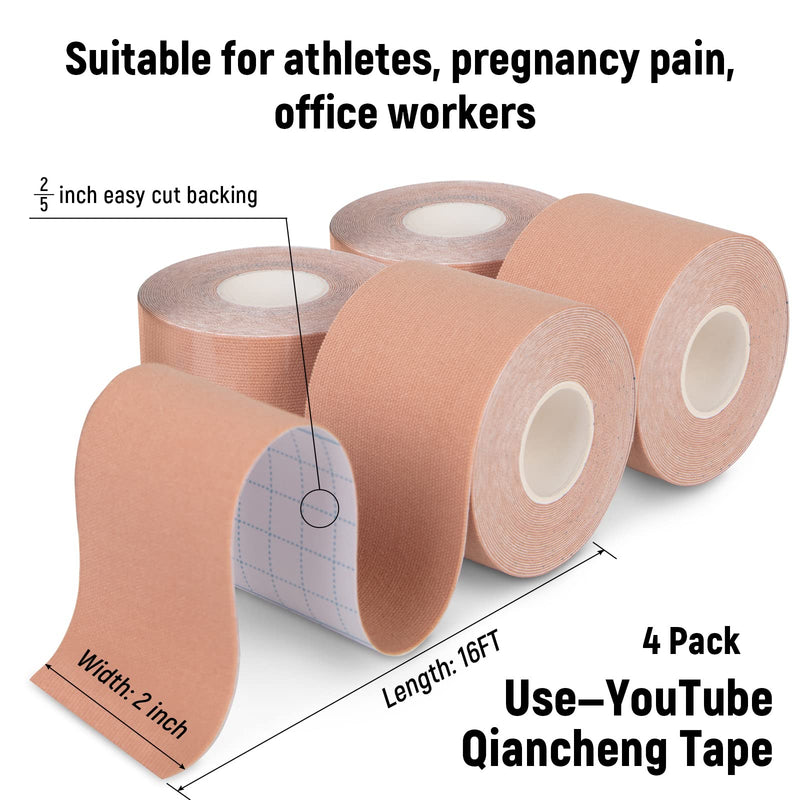 [Australia] - 4 Pack Kinesiology Tape for Sports Athletes - 16 FT Waterproof Athletic Tape for The Knee, Elbow and Shoulder Muscles, etc. (Beige) Beige 