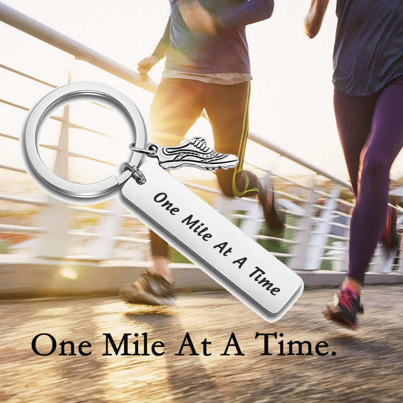 [Australia] - TGBJE Runners Gift Marathon Jewelry One Mile at A Time Keychain Stainless Steel Keychain with Running Shoe Runner Keychain 