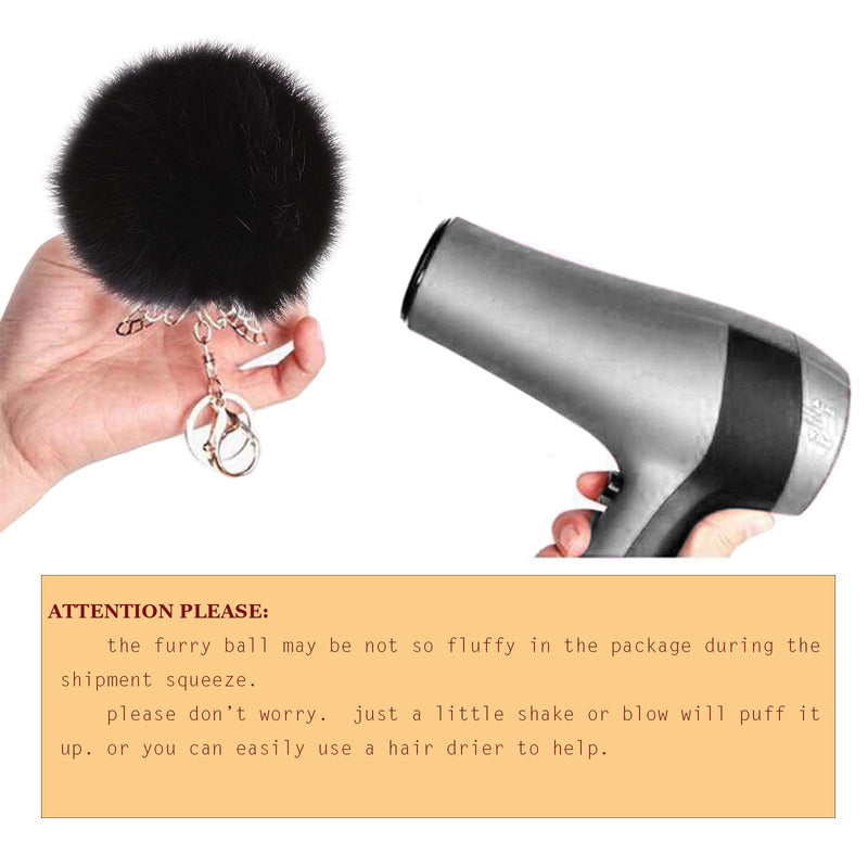 [Australia] - Cute Faux Rabbit Fur Ball Pom Pom Keychain Cityelf Car Key Ring Handbag Tote Bag Pendant Purse Charm Black 