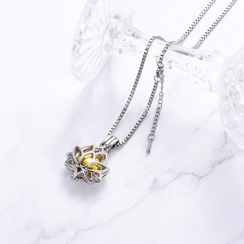 [Australia] - XSMZB Cremation Jewelry for Ashes Lotus Flower Ashes Pendant Urn Necklace with Mini Heart Keepsake Memorial Ash Jewelry Silver with Gold 