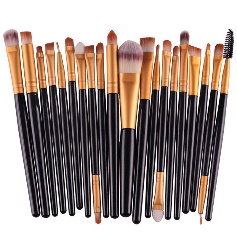 [Australia] - KOLIGHT Pack of 20pcs Cosmetic Eye Shadow Sponge Eyeliner Eyebrow Lip Nose Foundation Powder Makeup Brushes Sets (Black&Gold) Black&Gold 