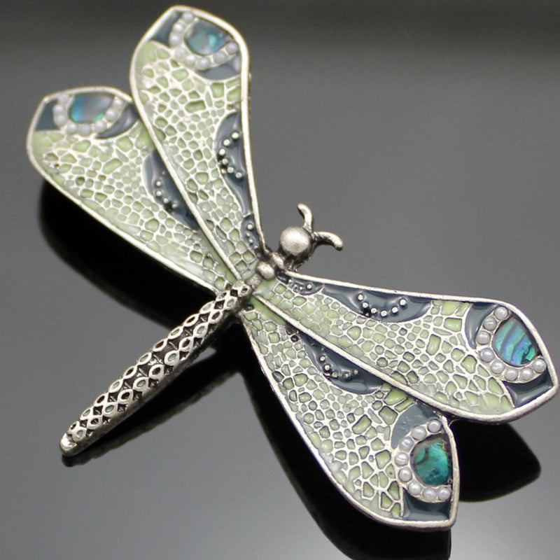 [Australia] - Q&Q Fashion Retro Art Nouveau Victorian Dragonfly Simulated - Pearl Wing French Lapel Brooch Pin Badge Vintage Silver-tone 