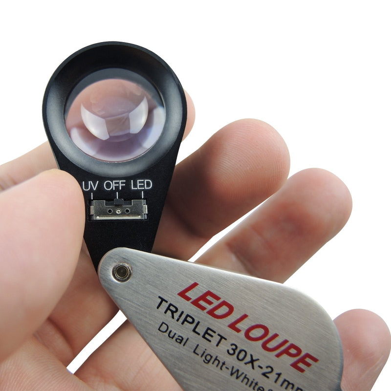[Australia] - Gain Express 30x Jeweler Loupe 21mm Lens Diameter Magnifier with LED and UV Lightning, Round Body Magnifyng Kit 