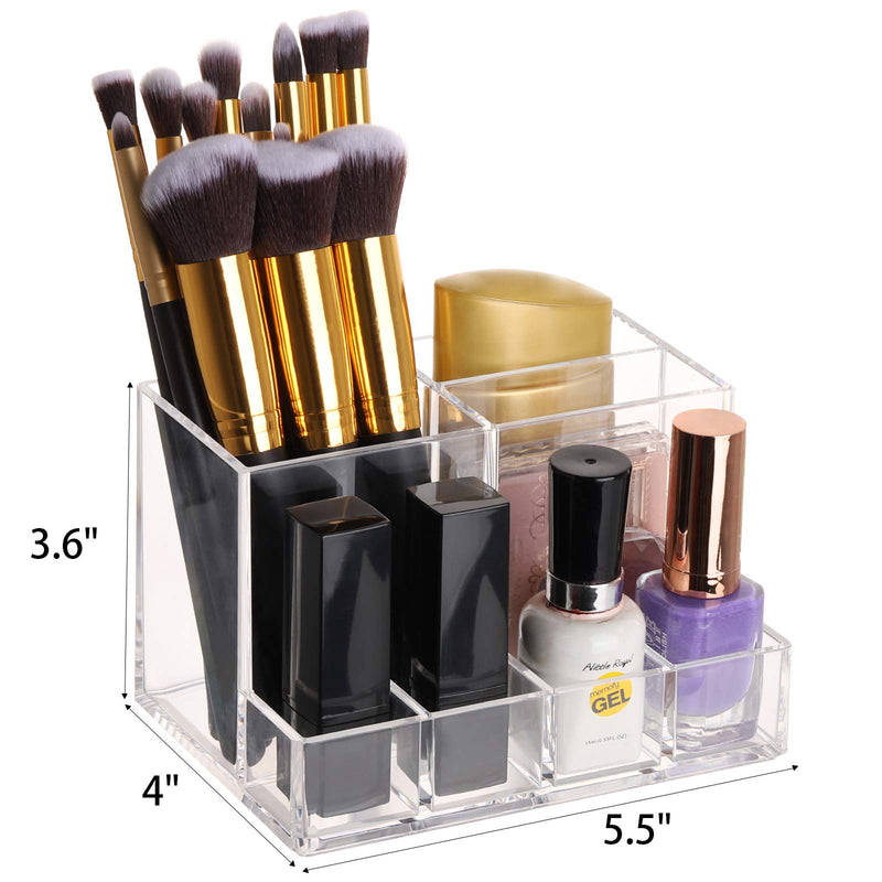 [Australia] - Makeup Brush Holders, Clear Plastic 6-Compartment Vanity Cosmetic Organizer Storage 