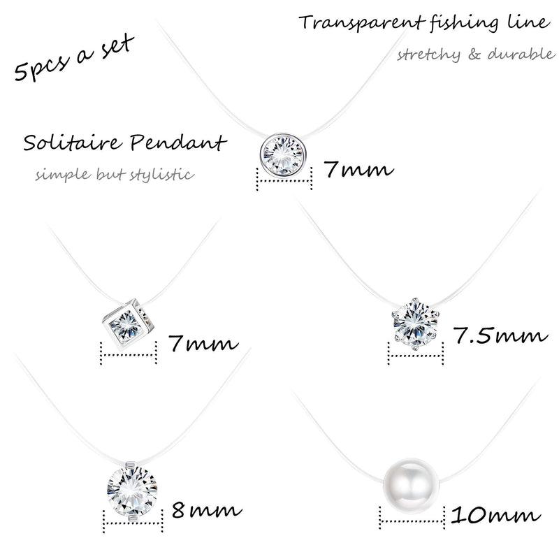 [Australia] - Milacolato 5Pcs Transparent Fishing Line Necklace Solitaire Dazzling Zircon Clear Pearl Choker Necklace Style:5pcs 