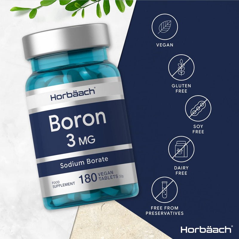 [Australia] - Boron 3mg | 180 Tablets | High Strength Supplement | Suitable for Vegans & Vegetarians | No Artificial Preservatives | by Horbaach 