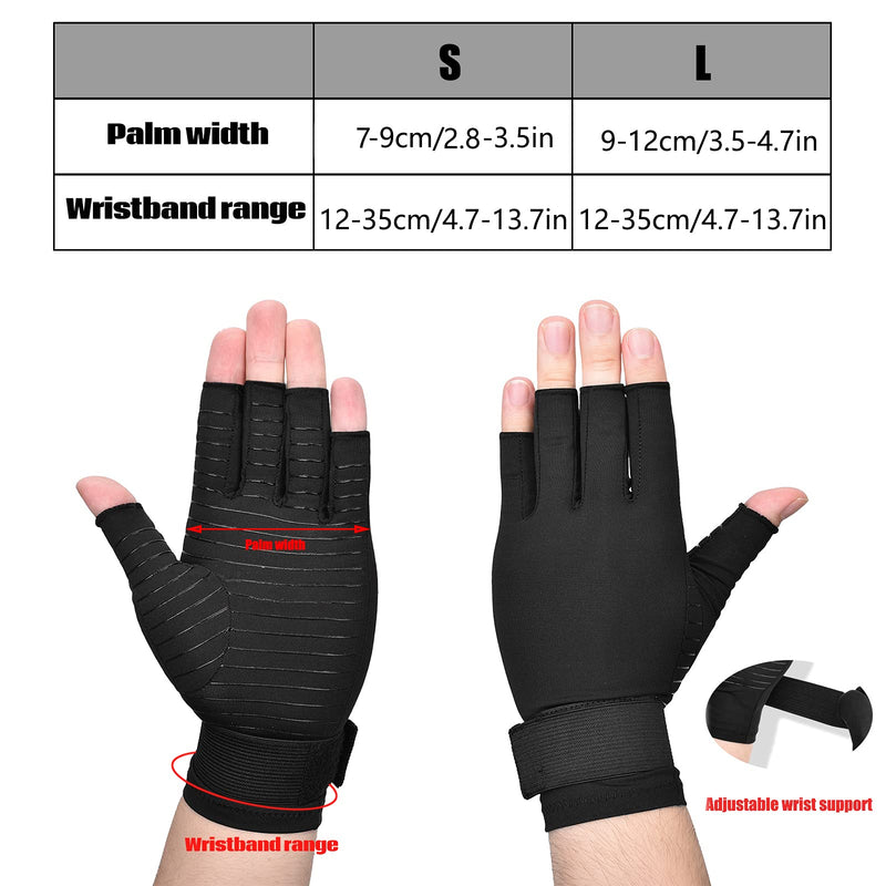 [Australia] - Copper Wrist Compression Arthritis Gloves (1 Pair), Wrist Support Brace Fingerless Glove with Adjustable Strap, Comfortable Carpal Tunnel Sleeve for Hand Finger Wrist Relieve Pain for Women and Men Small 